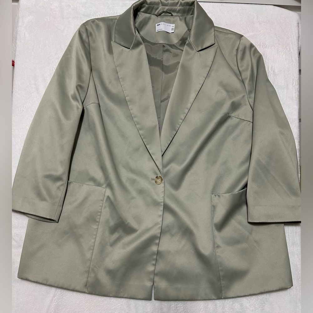 ASOS Curve Satin Green Jacket Women’s Plus size 22 One Button Blazer